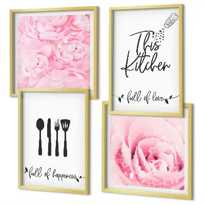 Set de 4 cuadros decorativos con diseño de delicadas rosas para cocina