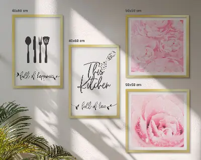 Set de 4 cuadros decorativos con diseño de delicadas rosas para cocina