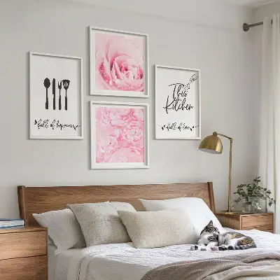 Set de 4 cuadros decorativos con diseño de delicadas rosas para cocina