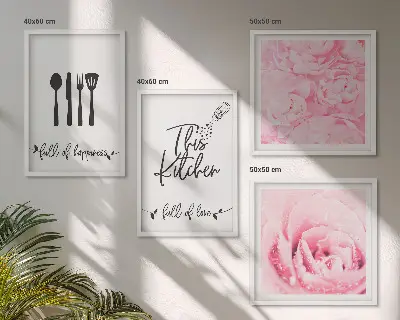 Set de 4 cuadros decorativos con diseño de delicadas rosas para cocina