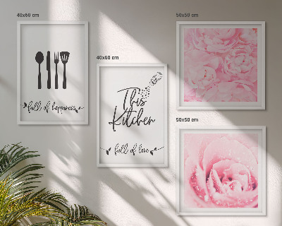 Set de 4 cuadros para salón delicadas rosas de cocina