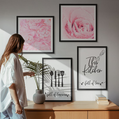 Set de 4 cuadros para salón delicadas rosas de cocina