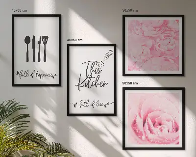 Set de 4 cuadros decorativos con diseño de delicadas rosas para cocina