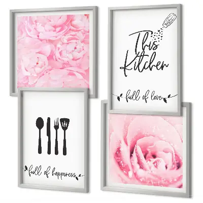 Set de 4 cuadros decorativos con diseño de delicadas rosas para cocina