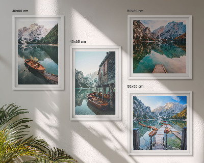 Set de cuadros modernos para salón Lago, montañas, barcos, cabaña