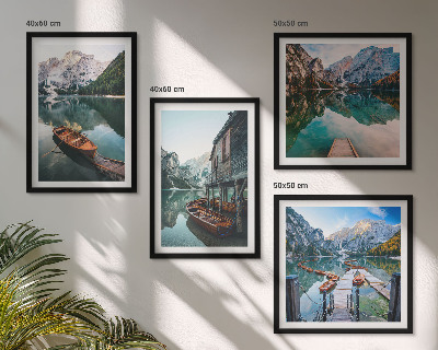 Set de cuadros modernos para salón Lago, montañas, barcos, cabaña
