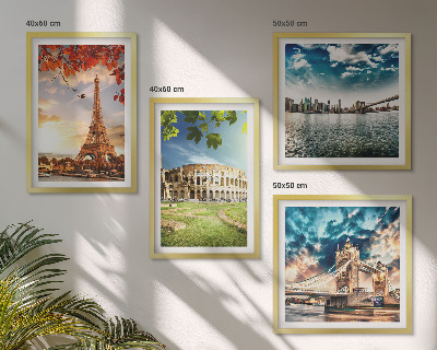 Set de 4 cuadros para salón Monumentos de Europa en colores cálidos