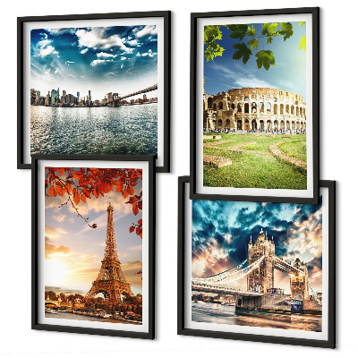 Set de 4 cuadros para salón Monumentos de Europa en colores cálidos