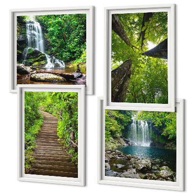 Set de cuadros modernos para salón Sendero, bosque, cascada, vegetación