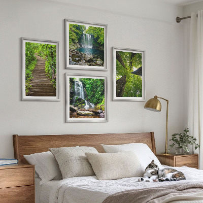 Set de cuadros modernos para salón Sendero, bosque, cascada, vegetación