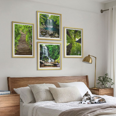 Set de cuadros modernos para salón Sendero, bosque, cascada, vegetación