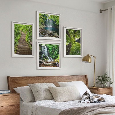 Set de cuadros modernos para salón Sendero, bosque, cascada, vegetación
