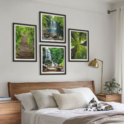 Set de cuadros modernos para salón Sendero, bosque, cascada, vegetación