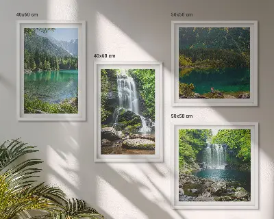 Set de 4 cuadros para salón diseño de cascadas en un entorno verde