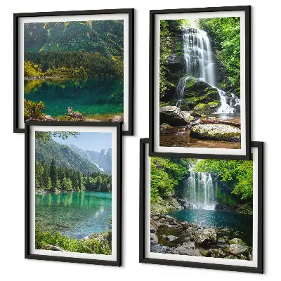 Set de 4 cuadros para salón diseño de cascadas en un entorno verde
