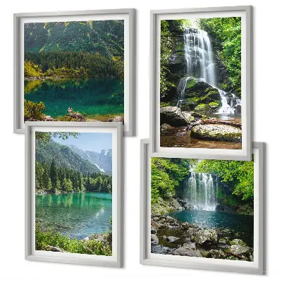 Set de 4 cuadros para salón diseño de cascadas en un entorno verde