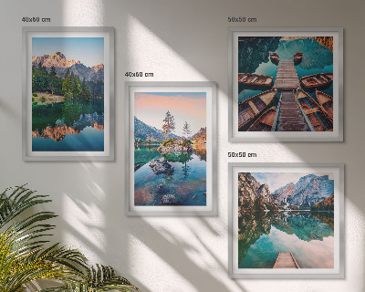 Galería de pared Reflejo de lagos de montaña en el bosque