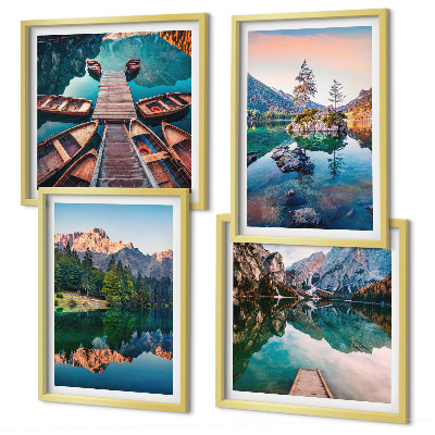 Galería de pared Reflejo de lagos de montaña en el bosque