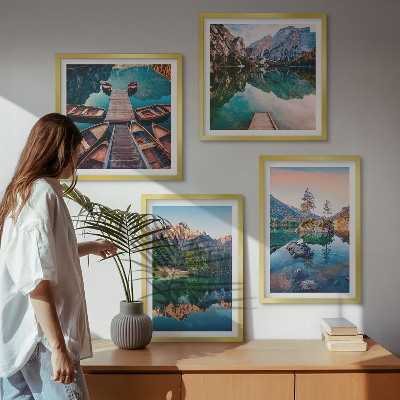 Galería de pared Reflejo de lagos de montaña en el bosque