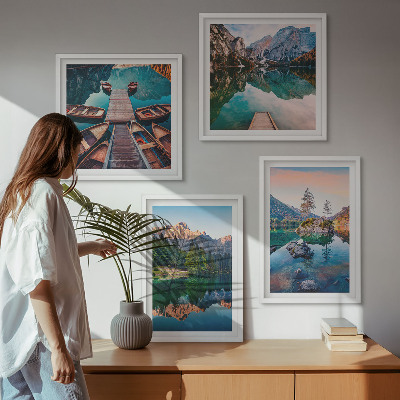 Galería de pared Reflejo de lagos de montaña en el bosque