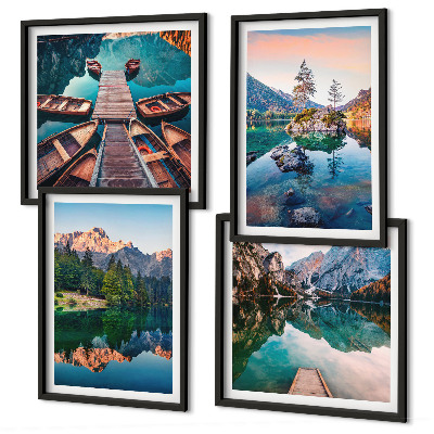 Galería de pared Reflejo de lagos de montaña en el bosque