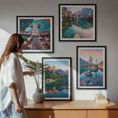 Galería de pared Reflejo de lagos de montaña en el bosque