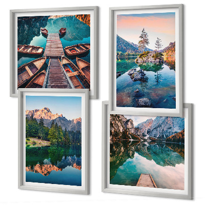 Galería de pared Reflejo de lagos de montaña en el bosque