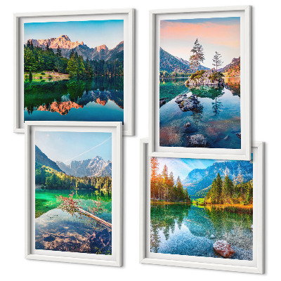 Set de 4 cuadros para salón paisaje natural de lagos de montaña
