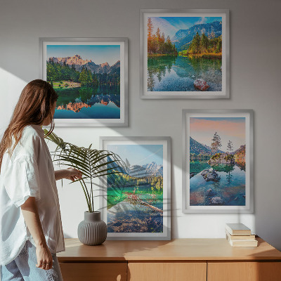 Set de 4 cuadros para salón paisaje natural de lagos de montaña