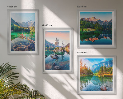 Set de 4 cuadros para salón paisaje natural de lagos de montaña
