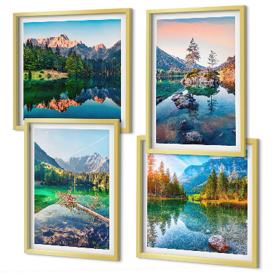 Set de 4 cuadros para salón paisaje natural de lagos de montaña