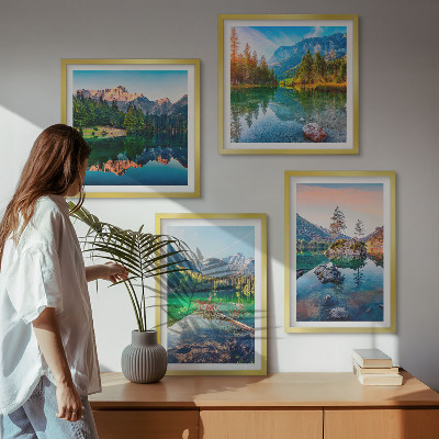 Set de 4 cuadros para salón paisaje natural de lagos de montaña