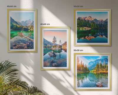 Set de 4 cuadros para salón paisaje natural de lagos de montaña