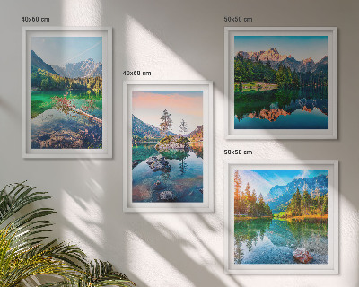 Set de 4 cuadros para salón paisaje natural de lagos de montaña
