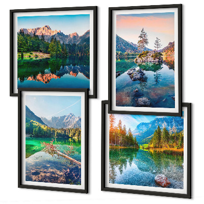 Set de 4 cuadros para salón paisaje natural de lagos de montaña
