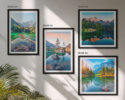 Set de 4 cuadros para salón paisaje natural de lagos de montaña
