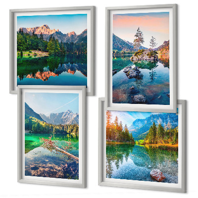 Set de 4 cuadros para salón paisaje natural de lagos de montaña
