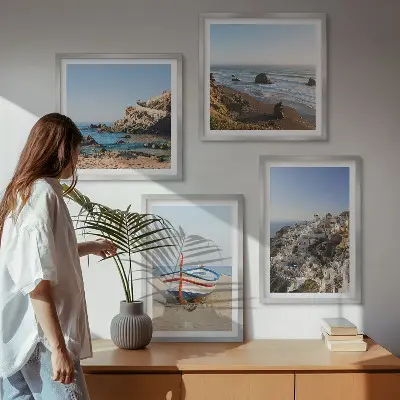 Set de cuadros modernos para salón con diseño de casas en Grecia