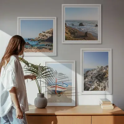 Set de cuadros modernos para salón con diseño de casas en Grecia