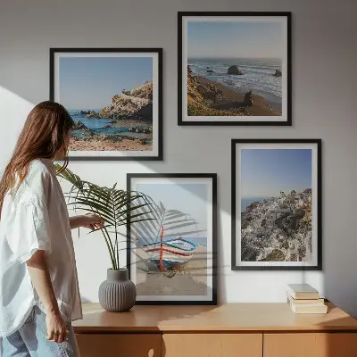 Set de cuadros modernos para salón con diseño de casas en Grecia