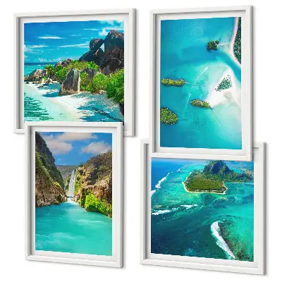 Set de cuadros modernos para salón diseño de islas tropicales en color turquesa