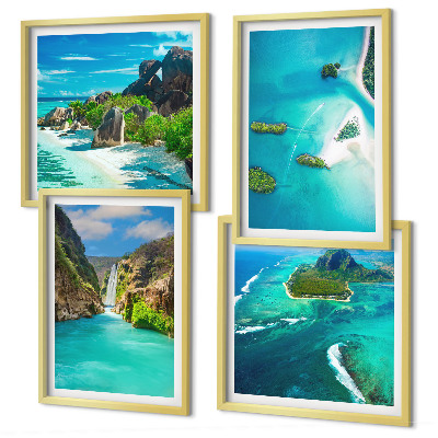 Set de cuadros modernos para salón Islas tropicales de color turquesa