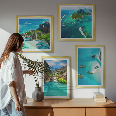 Set de cuadros modernos para salón Islas tropicales de color turquesa