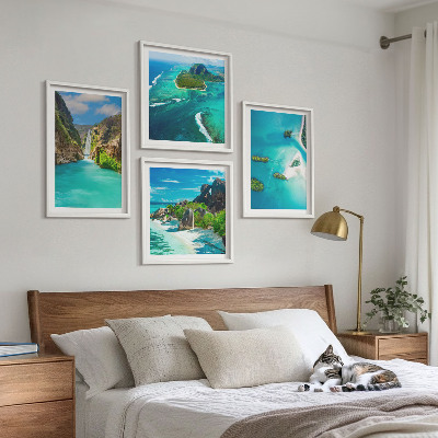 Set de cuadros modernos para salón Islas tropicales de color turquesa