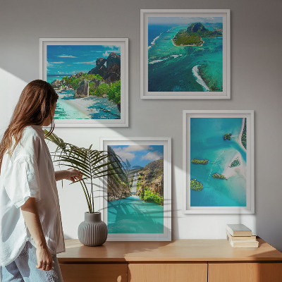 Set de cuadros modernos para salón Islas tropicales de color turquesa