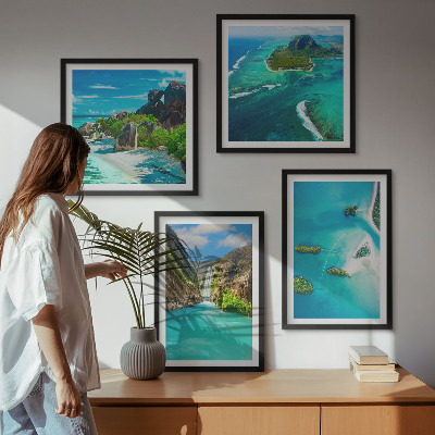 Set de cuadros modernos para salón Islas tropicales de color turquesa