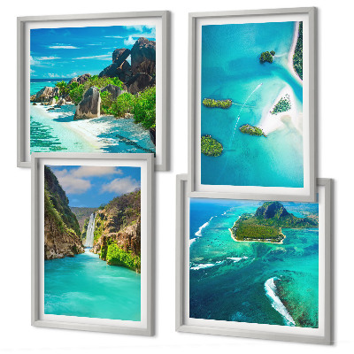 Set de cuadros modernos para salón Islas tropicales de color turquesa