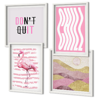 Galería de pared Paisaje montañoso en tonos pastel con flamencos rosas