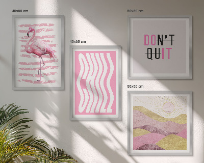 Galería de pared Paisaje montañoso en tonos pastel con flamencos rosas