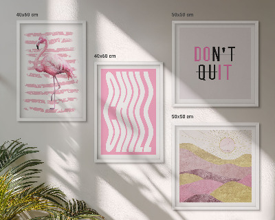 Galería de pared Paisaje montañoso en tonos pastel con flamencos rosas
